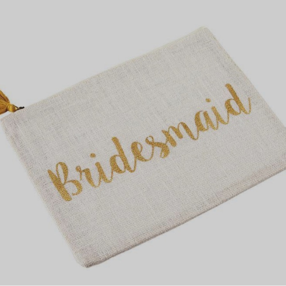 Mud Pie Bridesmaid Cosmetic Bag - Cream and Gold